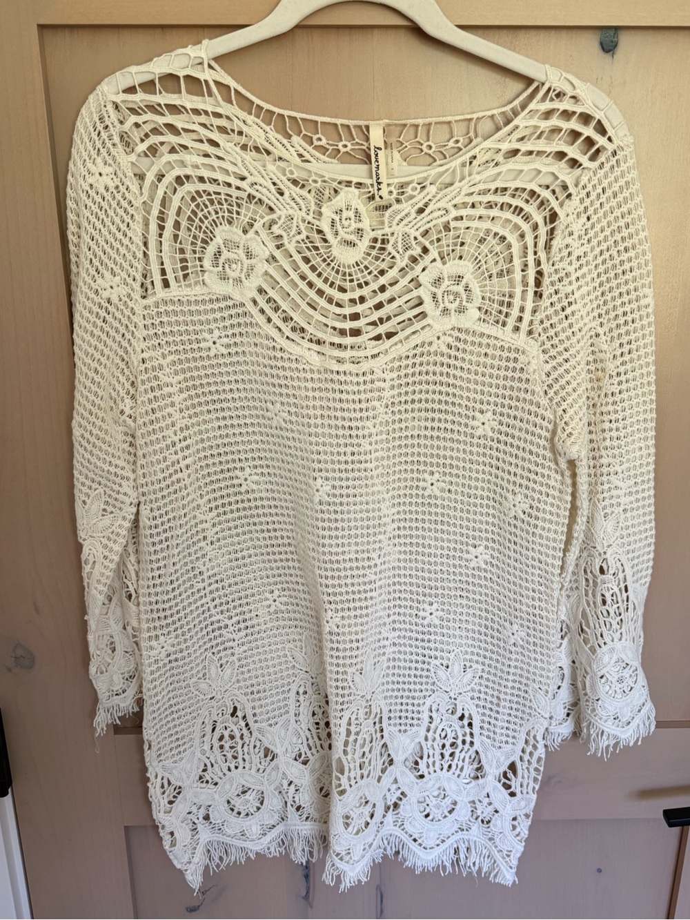 Lovemarks Women's Cream Crochet Lace Pullover Top